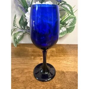 Vintage Libbey Cobalt Blue Stemmed Wine Glass Tall Mid Century Barware Retro Bar